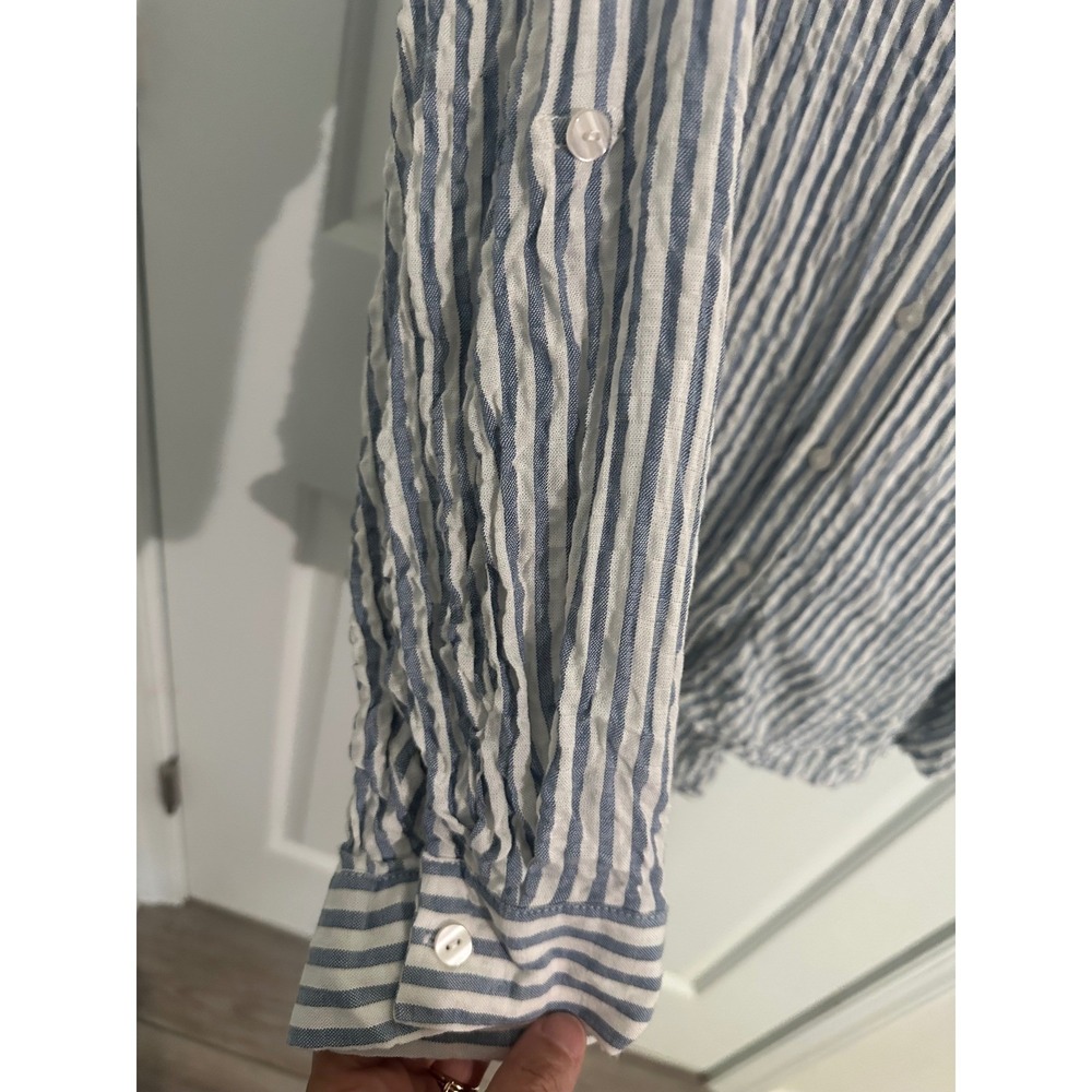 Jane + Delancey Women's 1X Striped Button-Down Shirt Blouse Blue White Rayon - Picture 3 of 10